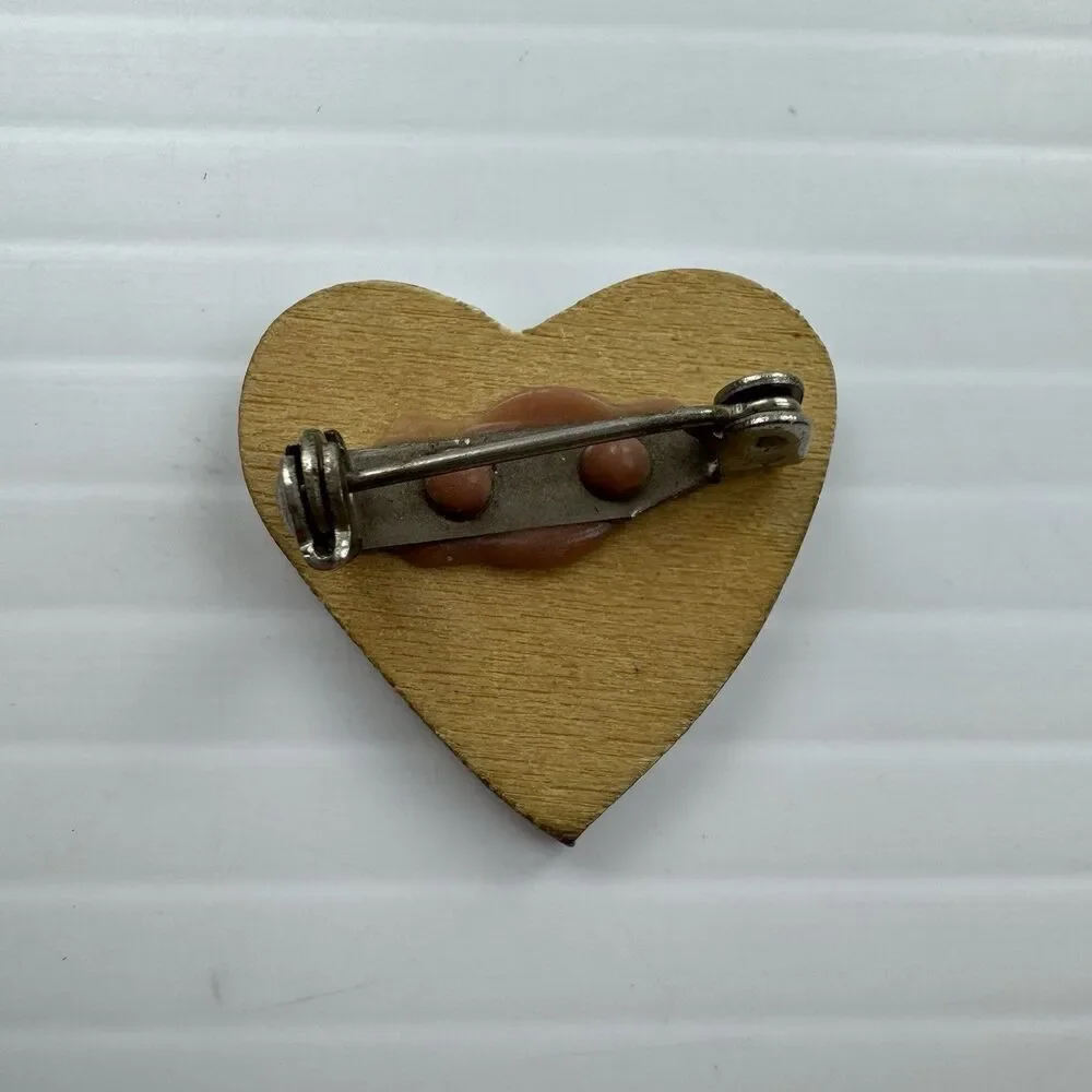 Vintage I Love Ithaca Heart Brooch Wood Cottagecore Indie Boho Retro Pin